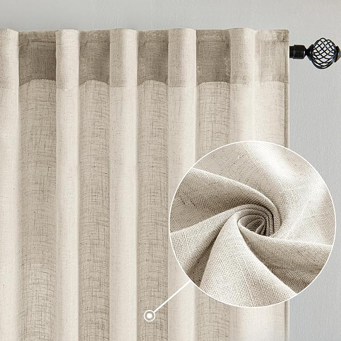 MIULEE Cream Linen Curtains 72 Inch Length 2 Panels for Bedroom Living Room, Soft Linen Textured Window Drapes Semi Sheer Light Filtering Back Tab Rod Pocket Farmhouse Modern Burlap Look Decor