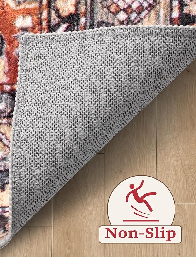 SERISSA Runner Rug for Hallways, 2'6"x18' Washable Non Slip Kitchen Runner Rug, Extra Long Boho Rug Ultra Soft Vintage Tribal Print Floor Carpet for Hallway Living Room Dining Room Bedroom