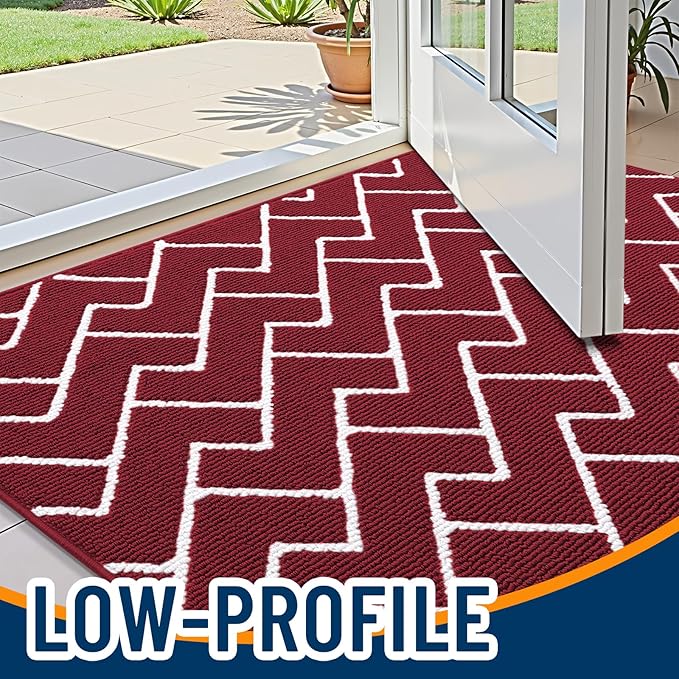 OLANLY Front Door Mat, Non-Slip Rubber Backing, Dirt Resistant and Absorbent, Washable, Easy to Clean Low-Profile Indoor Doormat for Back Door, Entryway, Inside Entrance, 32x20, Burgundy