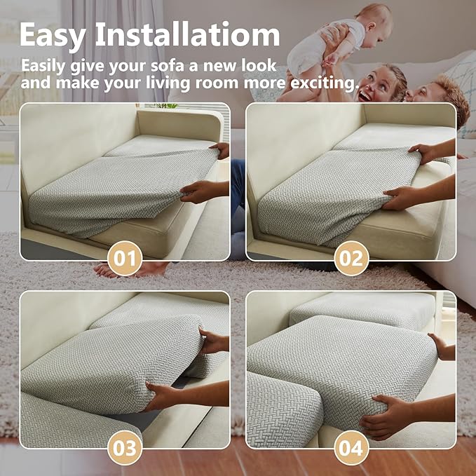Couch Cushion Covers for Sofa Couch Covers Wear-Resistant Universal Sofa Cover Washable Stretch for Sectional Slipcovers (Texture-Light Gray,Large Triple Seat Cover)