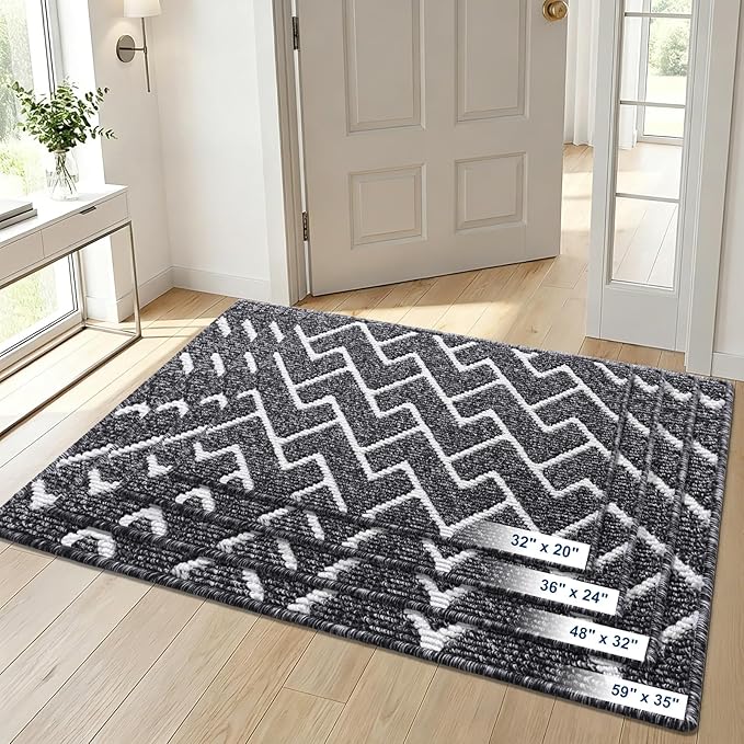 OLANLY Front Door Mat, Non-Slip Rubber Backing, Dirt Resistant and Absorbent, Washable, Easy to Clean Low-Profile Indoor Doormat for Back Door, Entryway, Inside Entrance, 36x24, Black