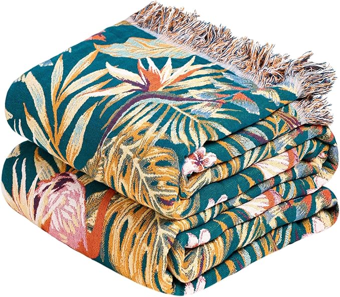 MSGKV Boho Throw Blanket for Bed 60"x80" 100% Cotton Jungle Animal Couch Blanket Spring Breathable Lightweight Twin Size Blankets for Sofa Home Decor Muslin All Seasons