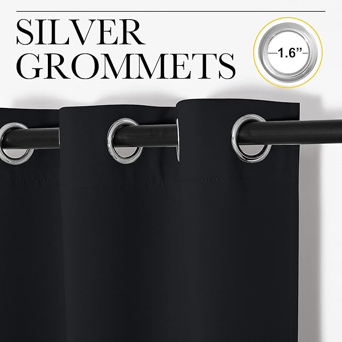 NICETOWN Blackout Curtain Panels for Bedroom, Black, 2 Panels, W34 x L36-inch, Thermal Insulated Grommet Top Blackout Draperies and Drapes for Basement