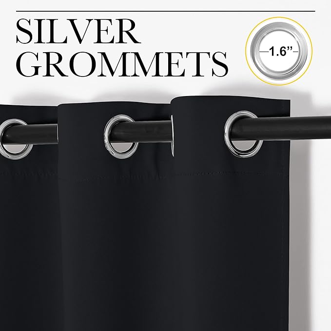 NICETOWN Blackout Curtain Panels for Bedroom, 2 Panels, W52 x L60-inch, Black, Thermal Insulated Grommet Top Blackout Draperies and Drapes for Basement