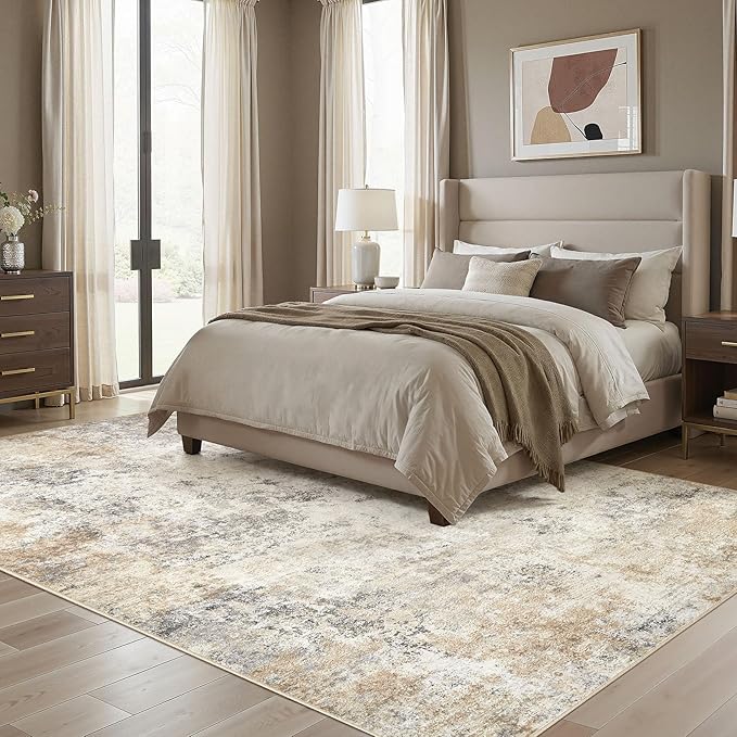 UERMEI 6x9 Area Rug Living Room Rugs - Washable Neutral Modern Abstract Soft Thin Large Rug Indoor Floor No Slip Rug Carpet for Bedroom Under Dining Table Home Office Decor - Golden Grey