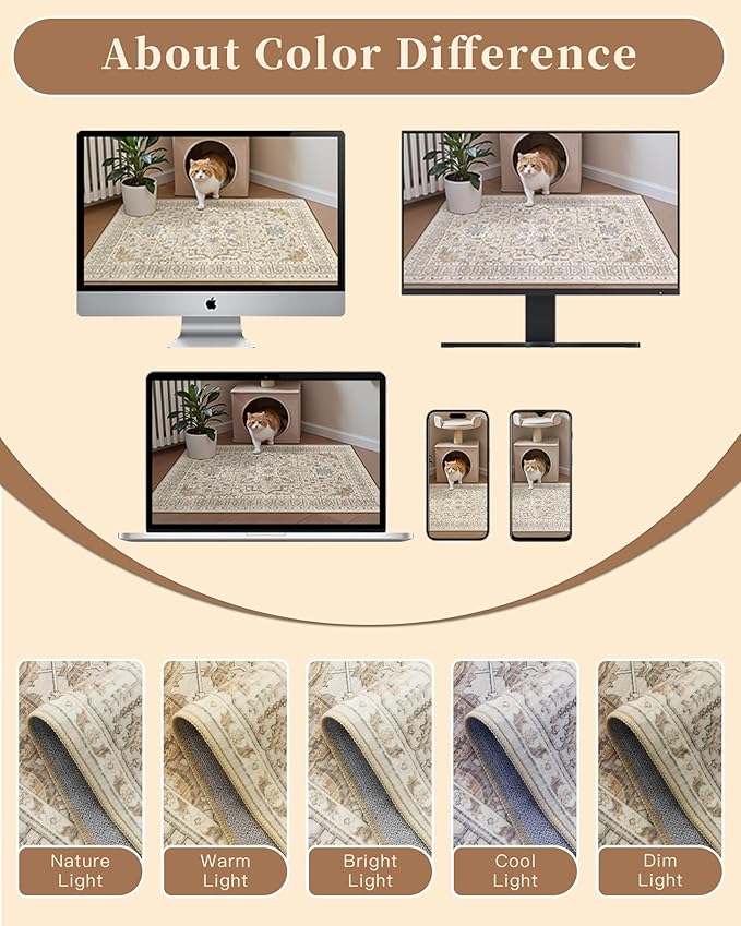 Madane 3x12 Hallway Runner Rug, Non Slip Washable 12ft Runner for Hallways Soft Vintage Kitchen Rugs Low-Pile Thin Floor Carpet Runner for Entryway Bathroom Bedroom, Beige/Blue