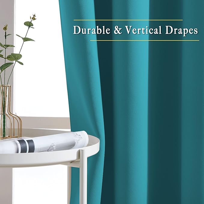 NICETOWN Bedroom Blackout 110 inch Curtains for Sliding Glass Door, Grommet Thermal Insulated Solid Window Treatments Sound Reducing for Living Room, W66 x L110, Peacock Teal, Set of 2