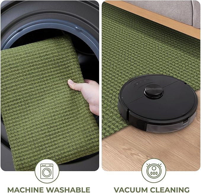 KOZYFLY Extra Long Runners for Hallways 3x20 ft Washable Kitchen Runner Non Slip Rubber Backed Hallway Rug Cotton Entryway Runner Rug Floor Carpet for Indoor Hall, Kitchen, Bright Green/Earthy Green