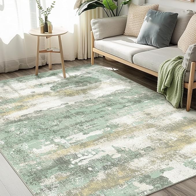 BEIMO Area Rugs 9x12 for Living Room Bedroom, Modern Abstract Machine Washable Large Light Green Rug Soft Rug, Low Pile Floor Carpet with Non Slip Backing for Dining Room