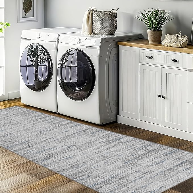 Runners for Hallways 2x8 Kitchen Runner Rugs，Modern Abstract Rug Runners for Entryway，Stain Resistant Washable Runner Rug Non-Slip 8ft Carpet Rug for Bedroom Living Laundry Room,（Blue/Grey,2'x8'）