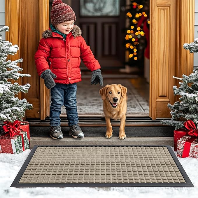 Smiry Front Door Mat Outside Entrance, Heavy Duty Natural Rubber Doormat, Non Slip, Trap Dirt and Moisture, Easy Clean, Low Profile Welcome Floor Mats for Indoor Outdoor Entry, 71x23 Inch, Beige