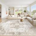 Area Rug 9x12 Washable Rug, Vintage Boho Medallion Rugs Non-Slip Soft Low Pile Large Distressed Rug Indoor Retro Carpet for Living Room Bedroom Dining Room Home Office (Taupe, 9'x12')