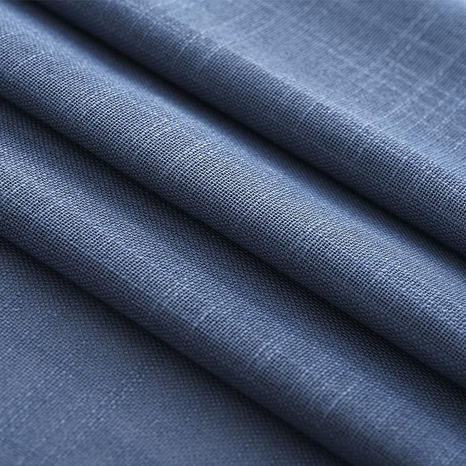 Navy Blue Curtains 84 inch Length for Bedroom Back Tab Light Filtering Semi Sheer Blue Living Room Curtains Linen Cotton Textured Indigo Blue Drapery Panel Modern Aesthetic Decor 60" Wx84 L
