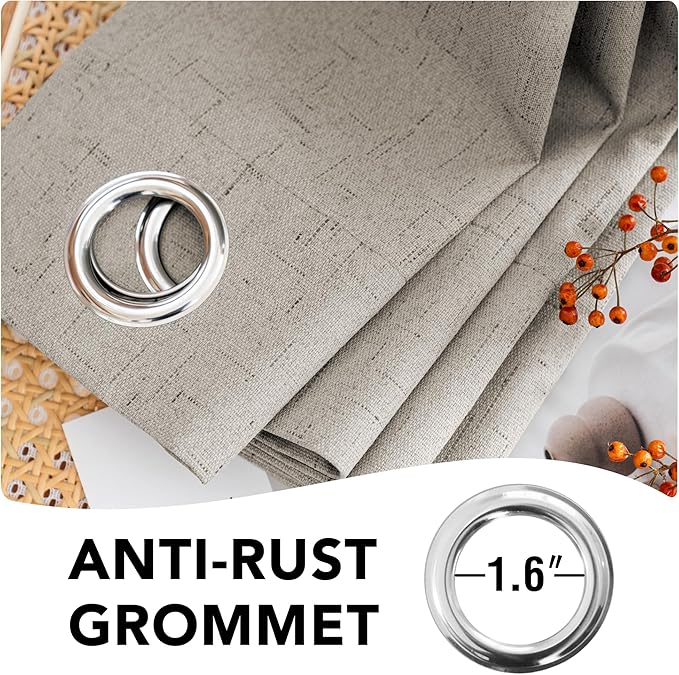 H.VERSAILTEX Linen Blackout Curtains Durable Thick Textured Linen Look 100% Blackout Patio Door Curtain Anti Rust Grommet Extra Wide Sliding Door Curtain Panel, W100 x L96 inch - Stone