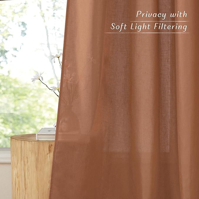 NICETOWN Caramel Linen Curtains for Kitchen, Thick Flax Small Window Treatments Semi Sheer Privacy Assured with Light Through for Cafe/Bathroom, W42 x L36, 2 Panels