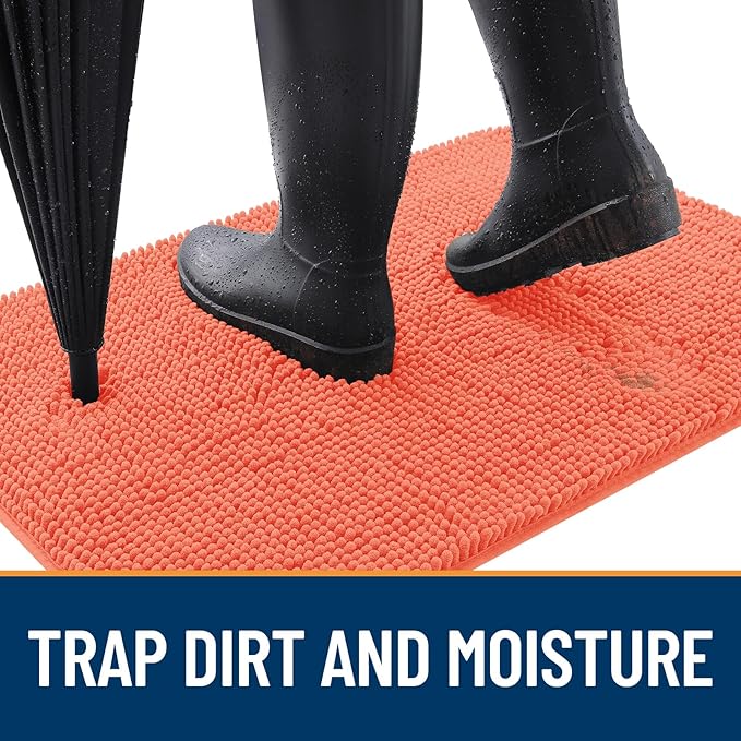 OLANLY Dog Door Mat for Muddy Paws 70x35, Absorbs Moisture and Dirt, Absorbent Non-Slip Washable Doormat, Quick Dry Chenille Mud Mat for Dogs, Entry Indoor Entryway Carpet for Inside Floor, Coral