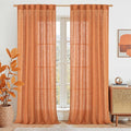 LAMIT Burnt Orange Sheer Linen Curtains, 108 inch Light Filtering Semi Sheer Panels Back Tab and Rod Pocket Fall Decor Drapes for Bedroom/Living Room, 2 Panels, 52 x 108 Inch