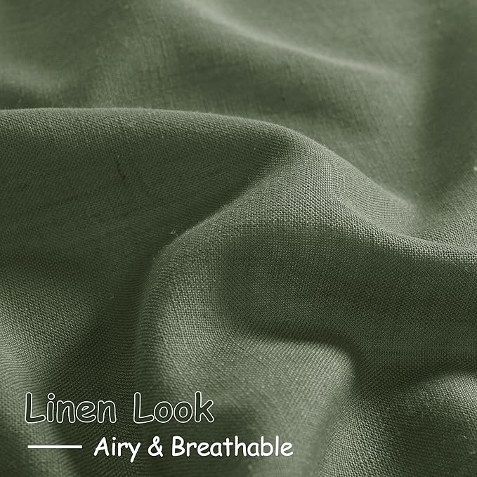 Extra Long Curtain 108 Inches Long 2 Panels Set Back Tab Olive Green Linen Drapes for Living Room Neutral Farmhouse Light Filtering Semi Sheer Linen Curtains 108 Inch Length for Large Window 9 FT