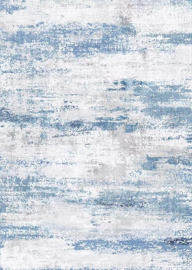 Area Rugs 10x12 Living Room - Washable Rug Modern Abstract Soft Large Neutral Non-Slip Carpet Indoor Floor Thin Carpets for Bedroom Dining Room Farmhouse Nursery Home Office White Blue Grey