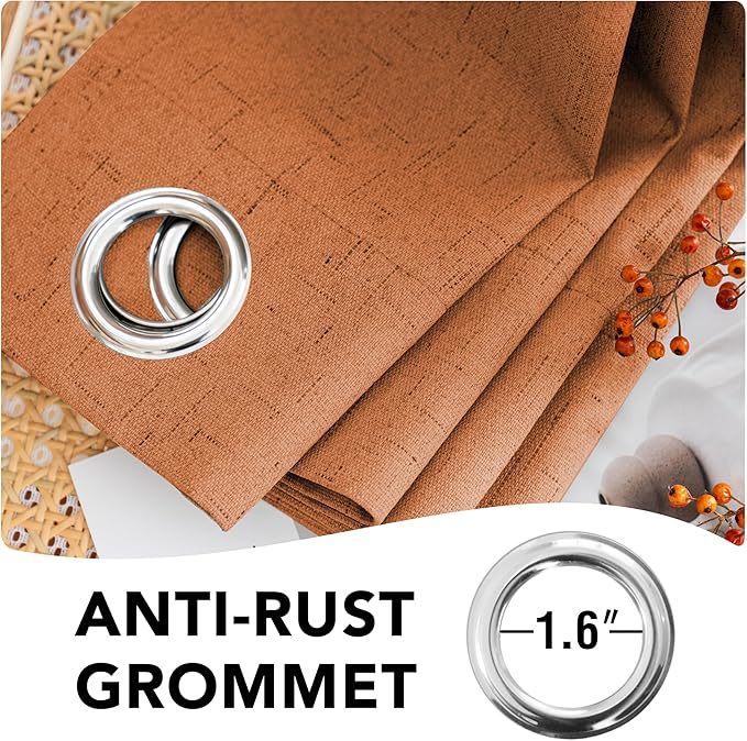 H.VERSAILTEX Linen Blackout Curtains Durable Thick Textured Linen Look 100% Blackout Patio Door Curtain Anti Rust Grommet Extra Wide Sliding Door Curtain Panel, Orange, W100 x L84 inch