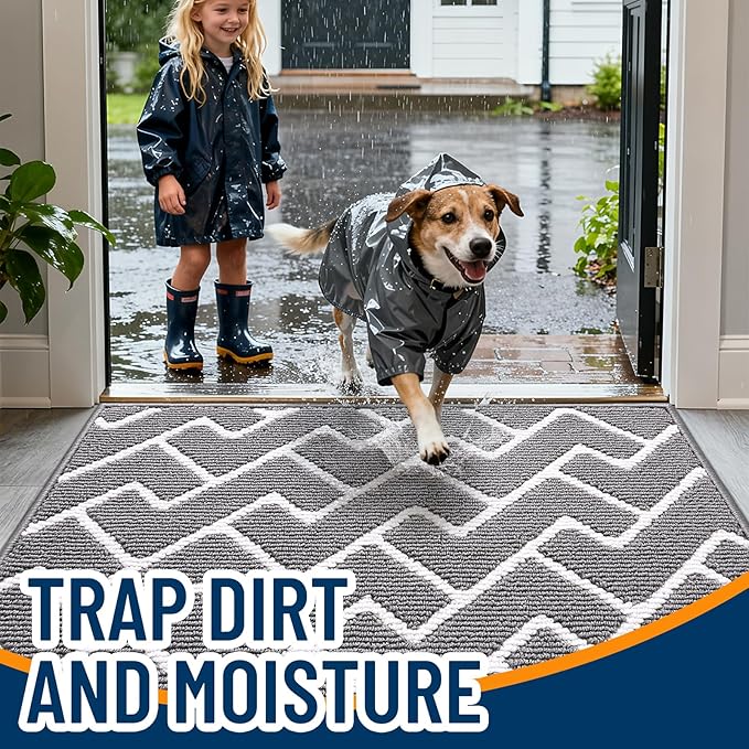 OLANLY Front Door Mat, Non-Slip Rubber Backing, Dirt Resistant and Absorbent, Washable, Easy to Clean Low-Profile Indoor Doormat for Back Door, Entryway, Inside Entrance, 36x24, Grey