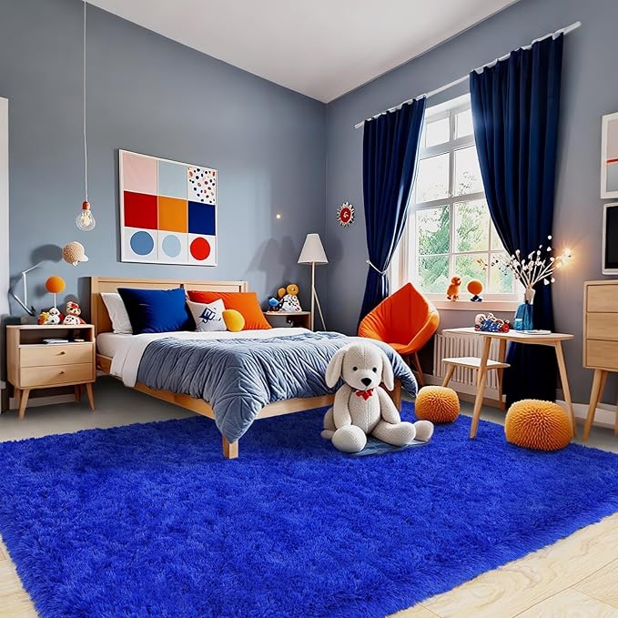 Pionblank Large Area Rug for Living Room 10x14, Fuzzy Modern Shag Rug, Fluffy Plush Non Slip Soft Furry Carpet for Bedroom Kids Room Nursery Teens Dorm Home Decor, Royal Blue