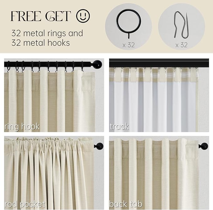 Topfinel 45 Inches Long Linen Blackout Curtains Tiers for Small Window 2 Panels Set Cream White Ivory Linen Short Drapes for Kitchen Bathroom Curtain Hook Belt Pleated Back Tab (W52 xL45)