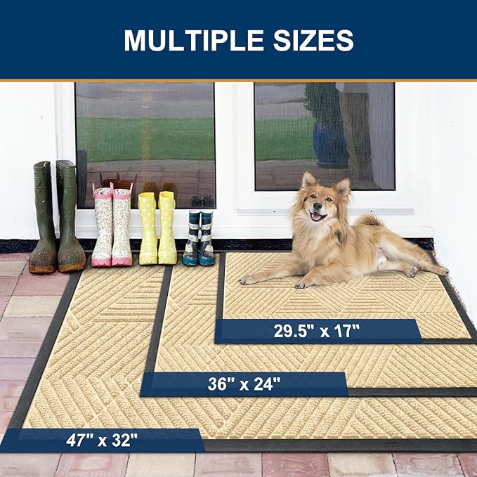 Smiry Front Door Mat Outside Entrance, Heavy Duty Sturdy Natural Rubber Doormat, Trap Dirt and Moisture, Easy Clean Low Profile Welcome Floor Mats for Indoor Outdoor Entry, 71x23 Inch, Beige