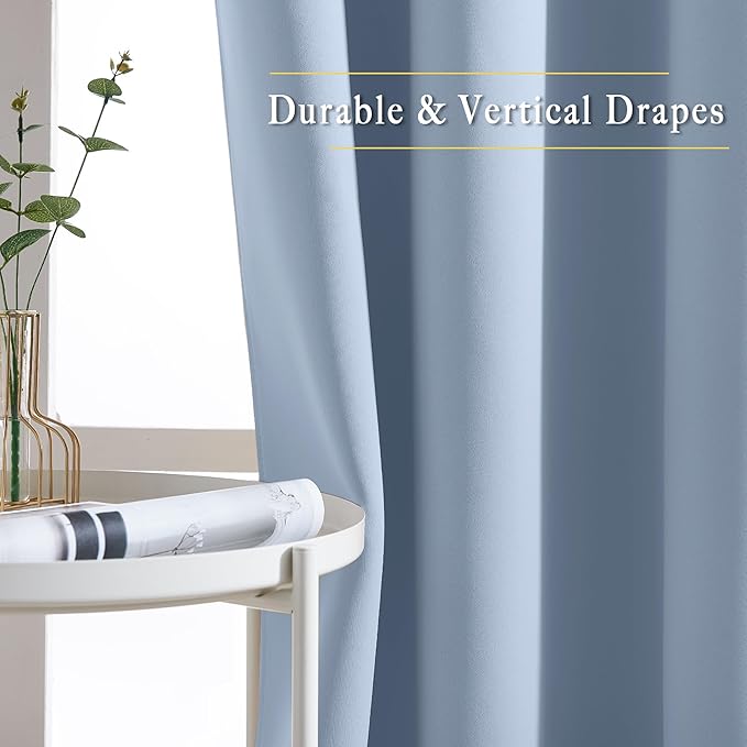 NICETOWN Blackout Curtain Drapes for Living Room - Decorative Thermal Insulated Solid Grommet Top Room Darkening Window Treatments for Kids Room (Vintage Blue, 1 Pair, 46 x 72-Inch)