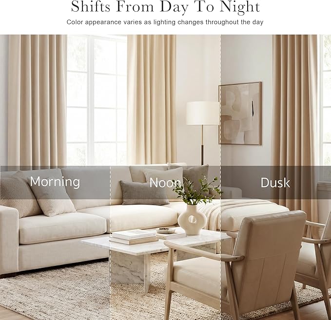 PONY DANCE Blackout Curtains for Bedroom - Back Tab & Rod Pocket Thermal Insulated Curtains Room Darkening Drapes for Living Room Sliding Door, 2 Panels, 52 x 95 Inch, Biscotti Beige