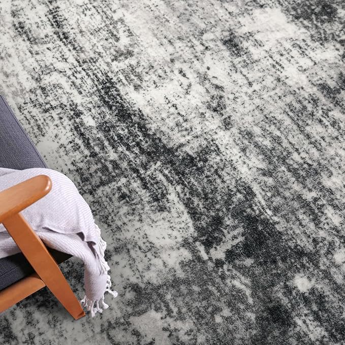 IOHOUZE Abstract Runner Rug 2x12 Ft Washable Runners for Hallways, Non Slip Kitchen Runner Printed Faux Wool Entryway Runner Indoor, Modern Abstract Floor Carpet for Hall Kitchen, Black Gey