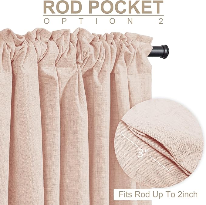 100% Blackout Shield Creamy Peach Linen Blackout Curtains for Bedroom 96 Inches Long, Back Tab/Rod Pocket Living Room Drapes, Thermal Insulated Blackout Curtains 2 Panels Set, 50" W x 96" L