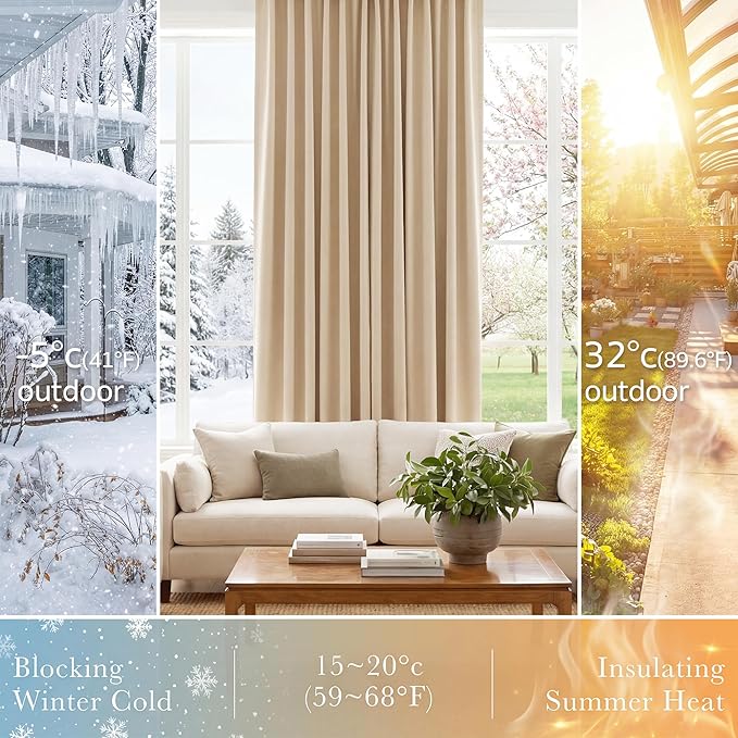 PONY DANCE Thermal Insulated Small Window Curtains Short Drapes for Nursery Bathroom Kitchen Laundry RV Basement, 34 inch Wide by 24 in Long, Biscotti Beige, 2 Panels