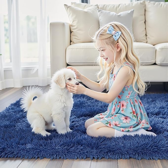 8x10 Area Rugs for Living Room Bedroom, Large Area Rug Shaggy Carpet Soft Plush Furry Bedside Rug, Rugs for Home Decor (Royal Blue, 8 x 10)