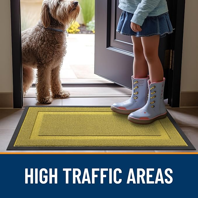 OLANLY Front Door Mat Indoor Outdoor Entrance, Waterproof All-Season, All-Weather Doormat, Sturdy Natural Rubber, Low Profile, Easy Clean Patio Porch Entryway Mat, 29.5x17, Lime Green
