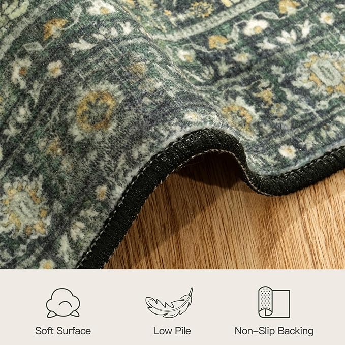 Lofus 6x9 Area Rug for Living Room,Green Washable Area Rugs with Non-Slip Backing,Soft Boho Carpets for Bedroom Dining Room Home Office Indoor Nursery