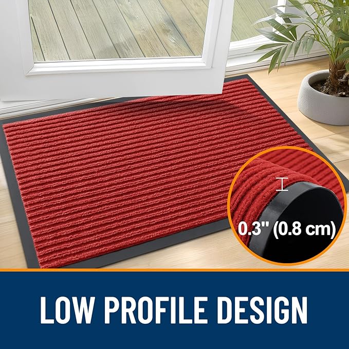 OLANLY Front Door Mat Indoor Outdoor Entrance, 2-Pack 59 x 34 Inch, Waterproof Heavy Duty Doormat, Fade Resistant, Low Profile, Easy Clean Patio Porch Welcome Floor Mats for Entry, Red