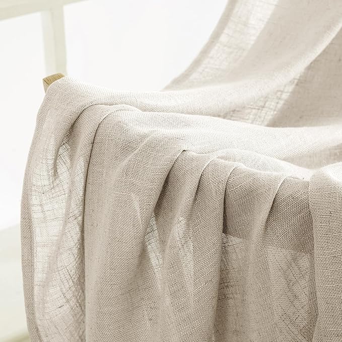 MIULEE Cream Linen Curtains 84 Inch Length 2 Panels for Bedroom Living Room, Soft Linen Textured Window Drapes Semi Sheer Light Filtering Back Tab Rod Pocket Farmhouse Modern Burlap Look Decor