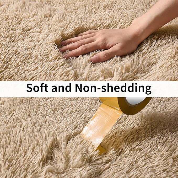 Soft Runner Rugs for Bedroom Hallways, 2 Packs 2x3 Beige Fluffy Shag Throw Area Rug Non Slip for Bedside Dorm, Long Shaggy Furry Carpet for Nursery Living Room