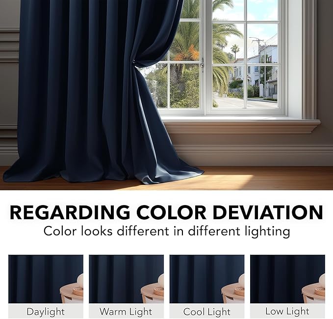 Deconovo Blackout Curtains, Thermal Insulated, W38 x L45 2 Panels, Back Tab, Machine Washable, Room-Darkening Drapes for Bedroom/Living Room Navy Blue