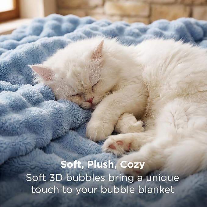 Bedsure 3D Fleece Bubble Blanket - GentleSoft Blue King Blanket for Bed Sofa Room Decor - Luxury Soft Cozy Gifts for Kids Girls, Lightweight, All Seasons, Celestial Blue, 108"×90"