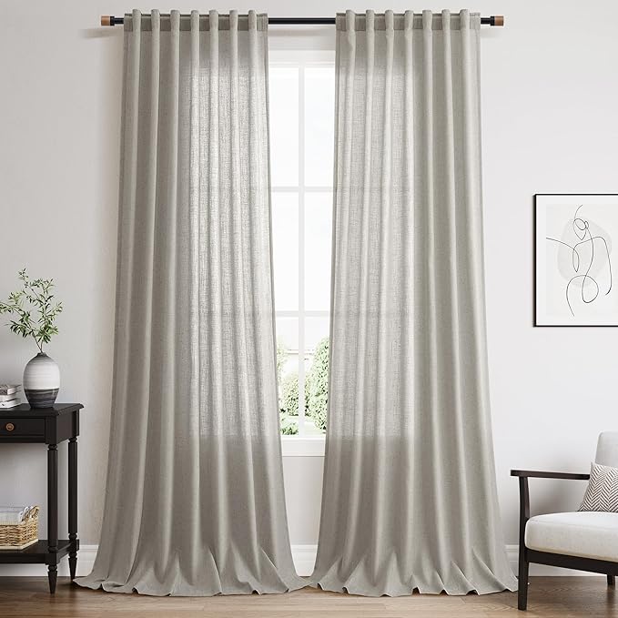 Silver Grey Linen Curtains 120 Inch Extra Long for Living Room Back Tab Light Filtering Semi Sheer Drapes Modern Farmhouse Boho Textured Curtain for Floor to Ceiling High Window 52x120,2 Panels