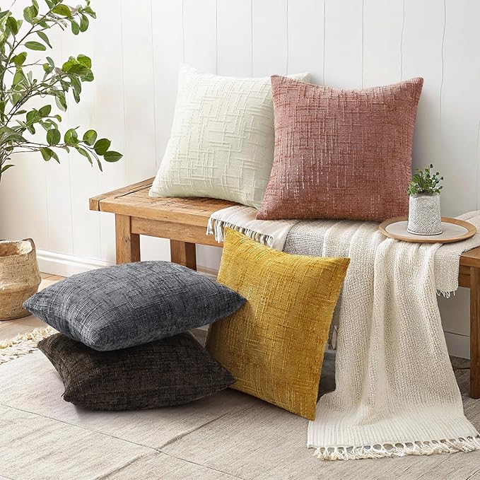 decorUhome Summer Pink Chenille Euro Sham Throw Pillow Covers 24x24 Set of 2 Textured Soft Cozy Slubby Couch Pillow Covers Modern Farmhouse Boho Decorative Pillow Cases for Bed Sofa Living Room