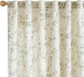 Lazzzy Green Floral Curtains 84 Inch Length Linen Farmhouse Curtain Back Tab Drapes for Living Room Bedroom Light Filtering Vintage Rod Pocket Curtains, 2 Panels, Green on Beige