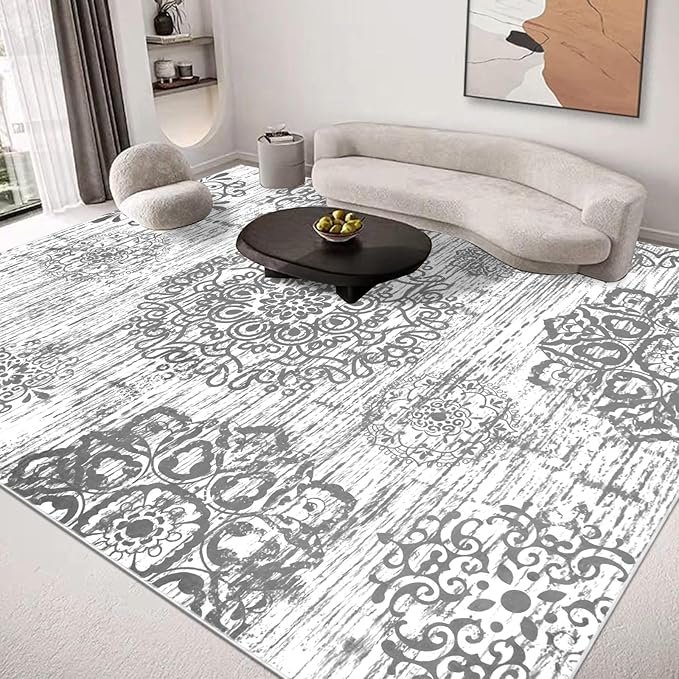 HEBE Washable Area Rug - 9'x12' Non Slip Soft Distressed Medallion Bedroom & Living Room Accent Throw Vintage Entry Floor Carpet for Dining Room & Bathroom