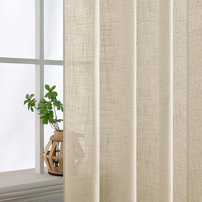 MIULEE Linen Curtains 63 Inch Length 2 Panels for Bedroom Living Room, Soft Thick Linen Textured Back Tab Kitchen Window Drapes Semi Sheer Light Filtering Rod Pocket Modern Farmhouse Decor