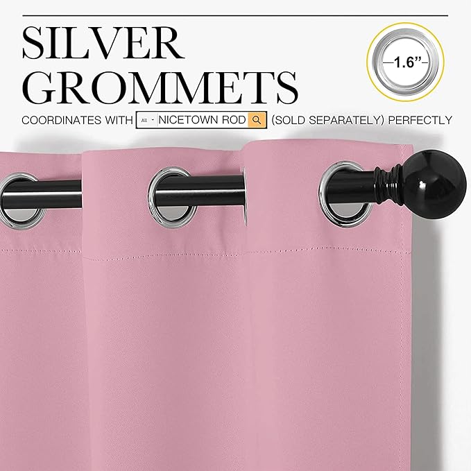 NICETOWN Blackout Curtain Panels for Bedroom, 2 Panels, W70 x L95-inch, Rouge Pink, Thermal Insulated Grommet Top Blackout Draperies and Drapes for Basement