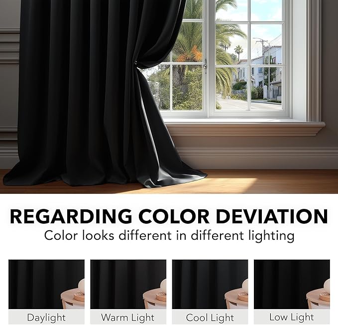 Deconovo Blackout Curtains, Thermal Insulated, W42 x L95 2 Panels, Back Tab, Machine Washable, Room-Darkening Drapes for Bedroom/Living Room Black