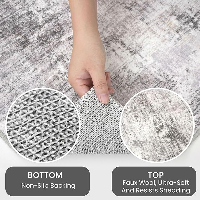 IOHOUZE Abstract Runner Rug 2x7 Ft Washable Runners for Hallways, Non Slip Kitchen Runner Printed Faux Wool Entryway Runners Indoor, Modern Abstract Floor Carpet for Hall Kitchen Bedroom, Grey Beige