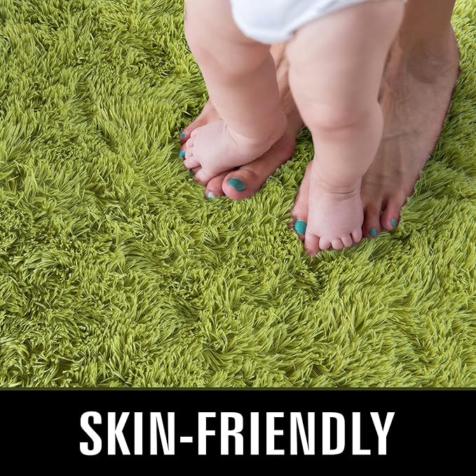 TWINNIS Super Soft Shaggy Rugs Fluffy Carpets 8x10 Feet, Indoor Modern Plush Area Rugs for Living Room Bedroom Kids Room Nursery Home Decor, Upgrade Anti-Skid Rectangular Fuzzy Rug, Green